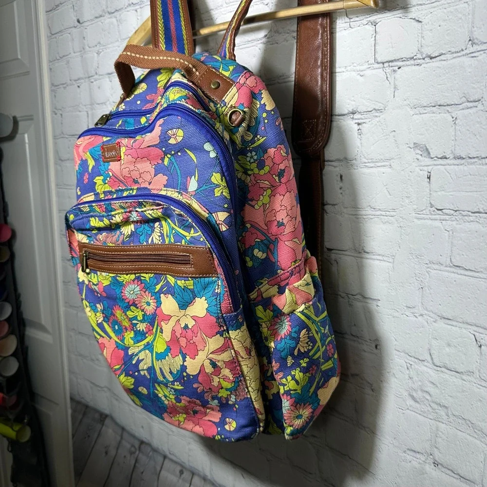 Sakroots Spirit Desert Floral Canvas Backpack Blue Pink Multi Laptop Sleeve
